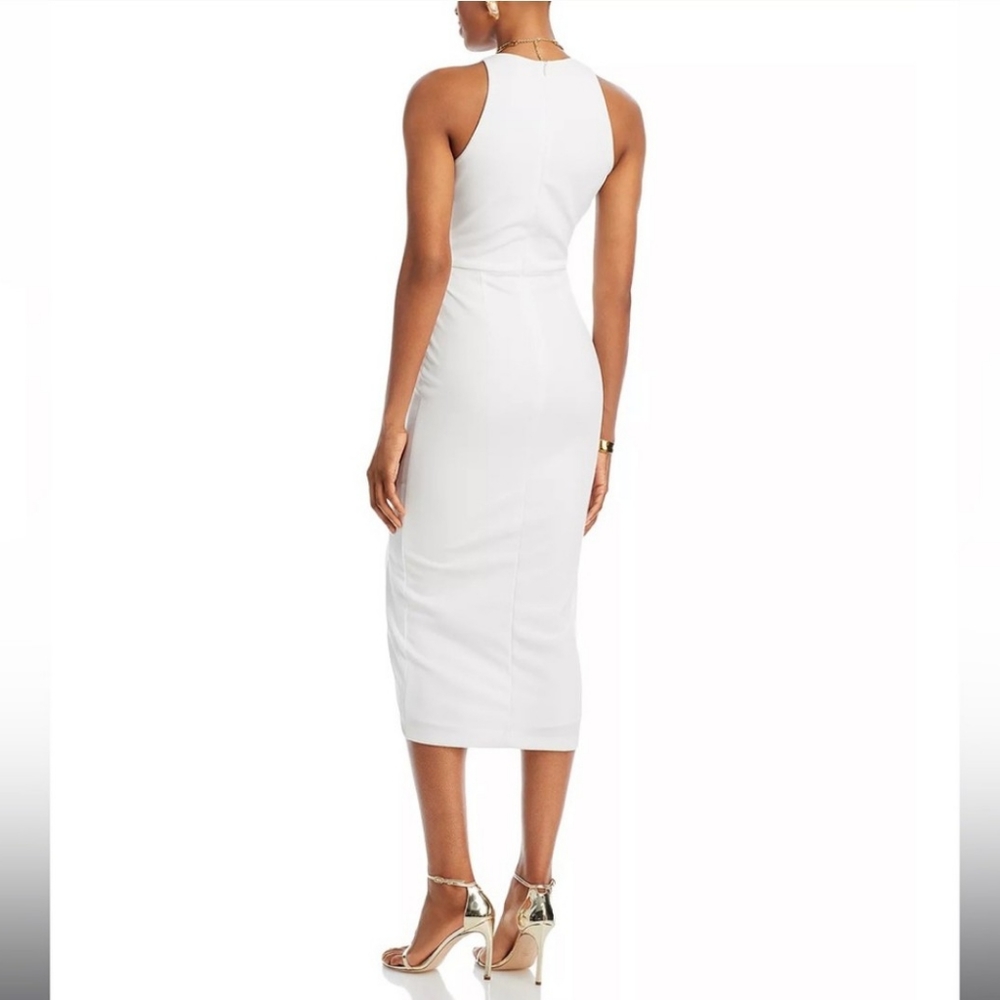 Aqua Sheath Draped Dress with Ruffle - Picture 3 of 9